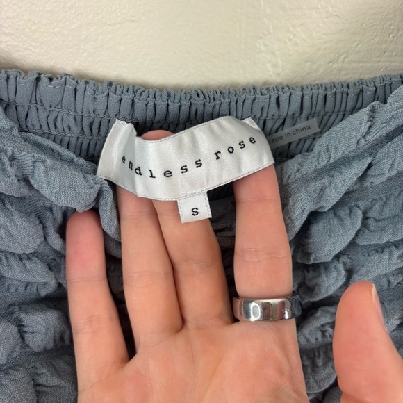 Endless Rose Puff Sleeve Sweatheart Textured Midi Dress Blue Women’s Size Small - Picture 5 of 11